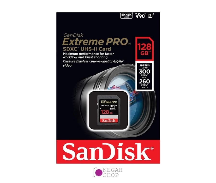 کارت حافظه SDXC سندیسک (SanDisk Extreme Pro UHS-II) ظرفیت 128GB سرعت 300MB/s 2000X — تصویر ۴