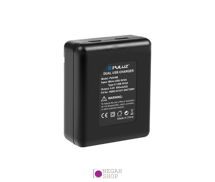 شارژر باتری Puluz مدل USB Dual مناسب برای دوربین گوپرو Hero 12/11/10/9 — تصویر ۳