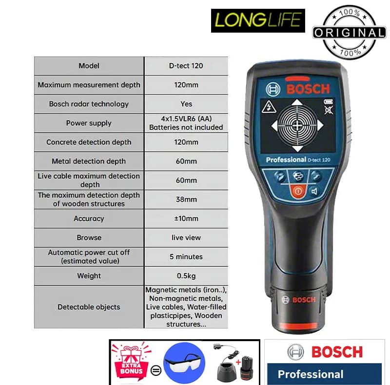 ردیاب دیجیتالی بوش مدل فوق هوشمند D-TECT 120 Professional + Extra Battery 12 V Li — تصویر ۵