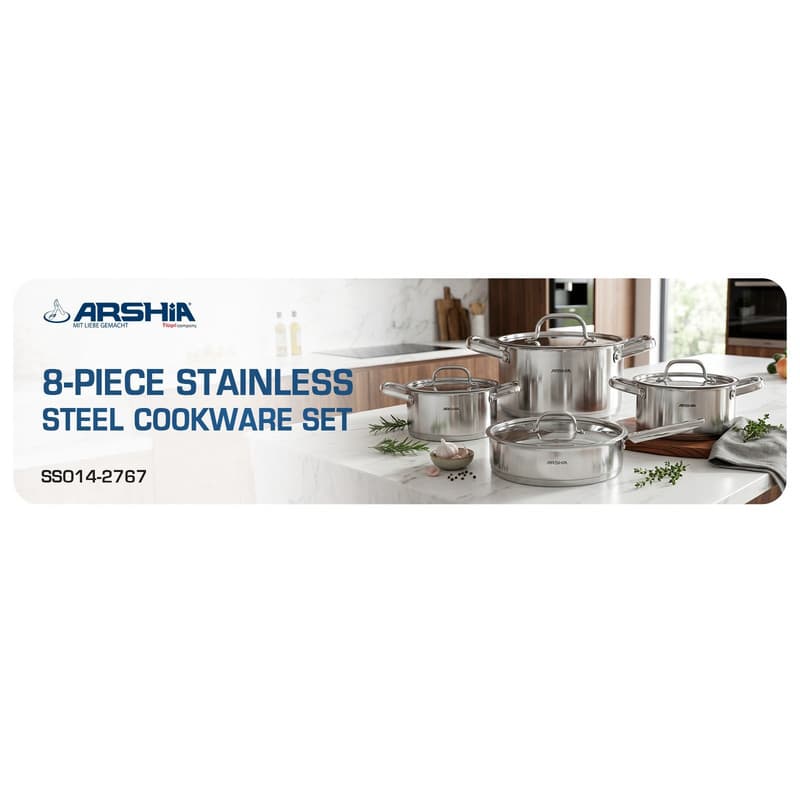 سرویس قابلمه و تابه استیل ۸ پارچه عرشیا مدل SS014-2767 — تصویر ۸