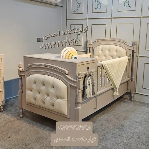 تخت خواب نوزاد نوجوان کرمی کلاسیک مبلمان فرنا مدل 1144893