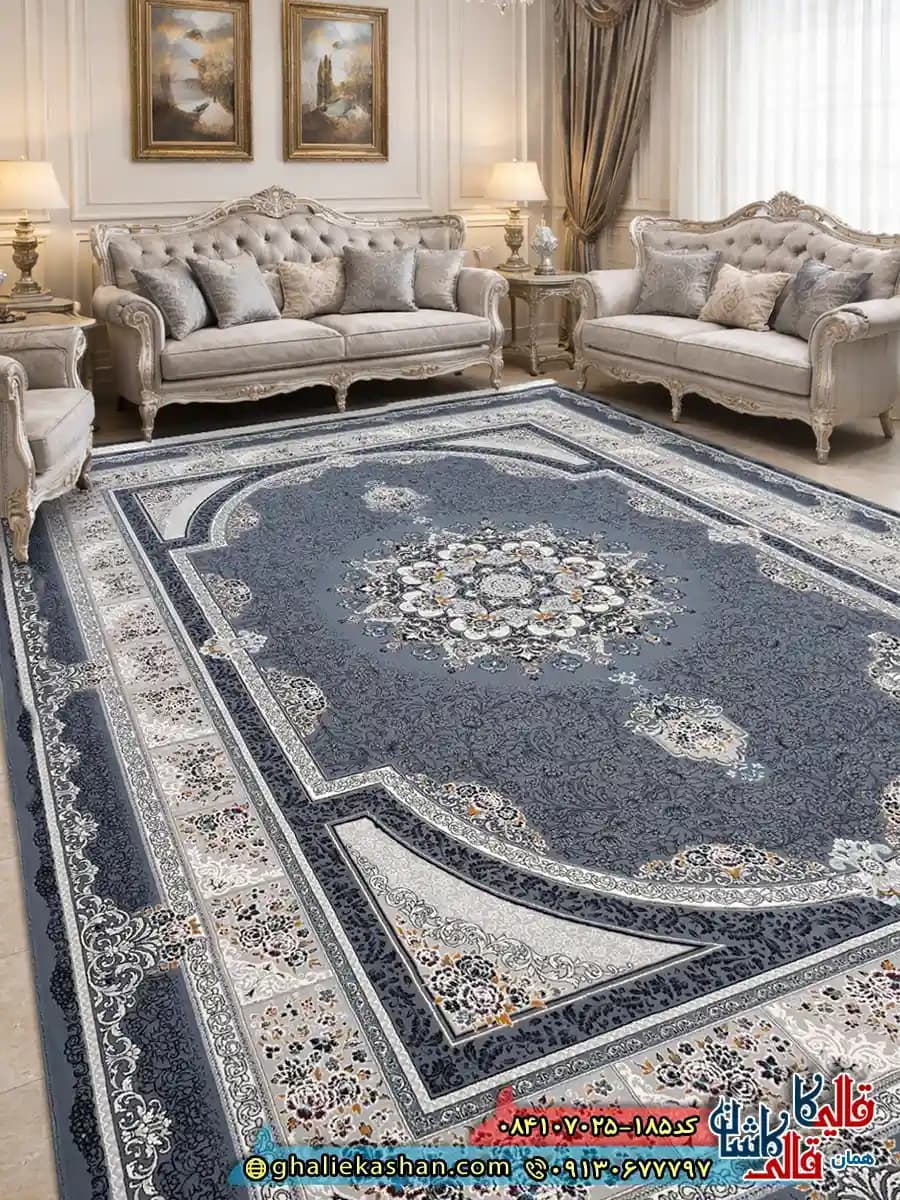 فرش ‌700 ‌شانه ‌طرح ‌طاق ‌بستان ‌رنگ ‌طوسی ‌دودی ‌کاشان ‌