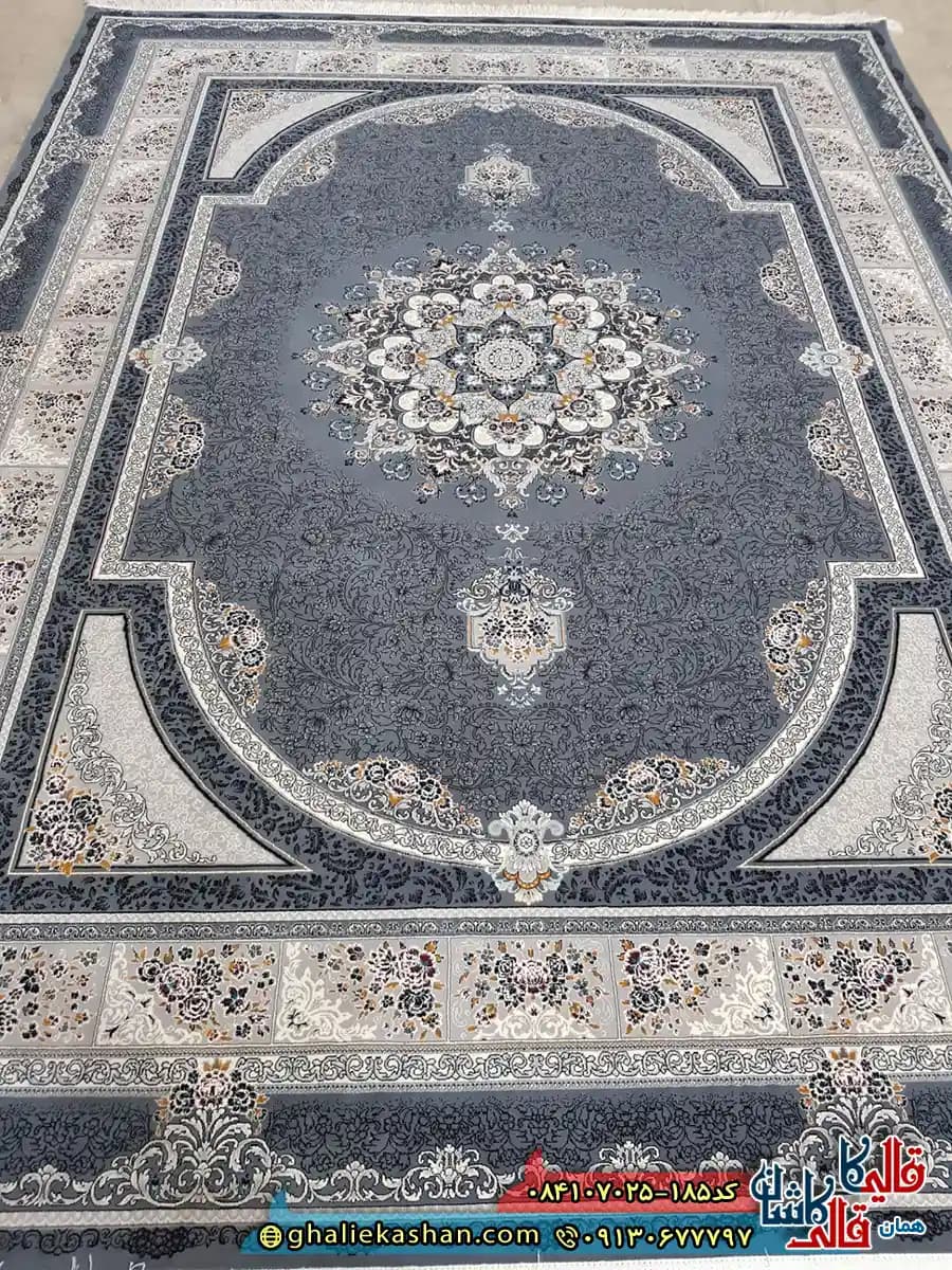 فرش ‌700 ‌شانه ‌طرح ‌طاق ‌بستان ‌رنگ ‌طوسی ‌دودی ‌کاشان ‌ — تصویر ۳