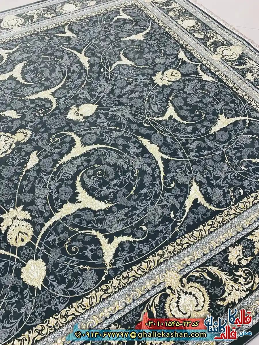 فرش 1500 شانه طرح افشان ژیوا رنگ طوسی دودی کاشان — تصویر ۳