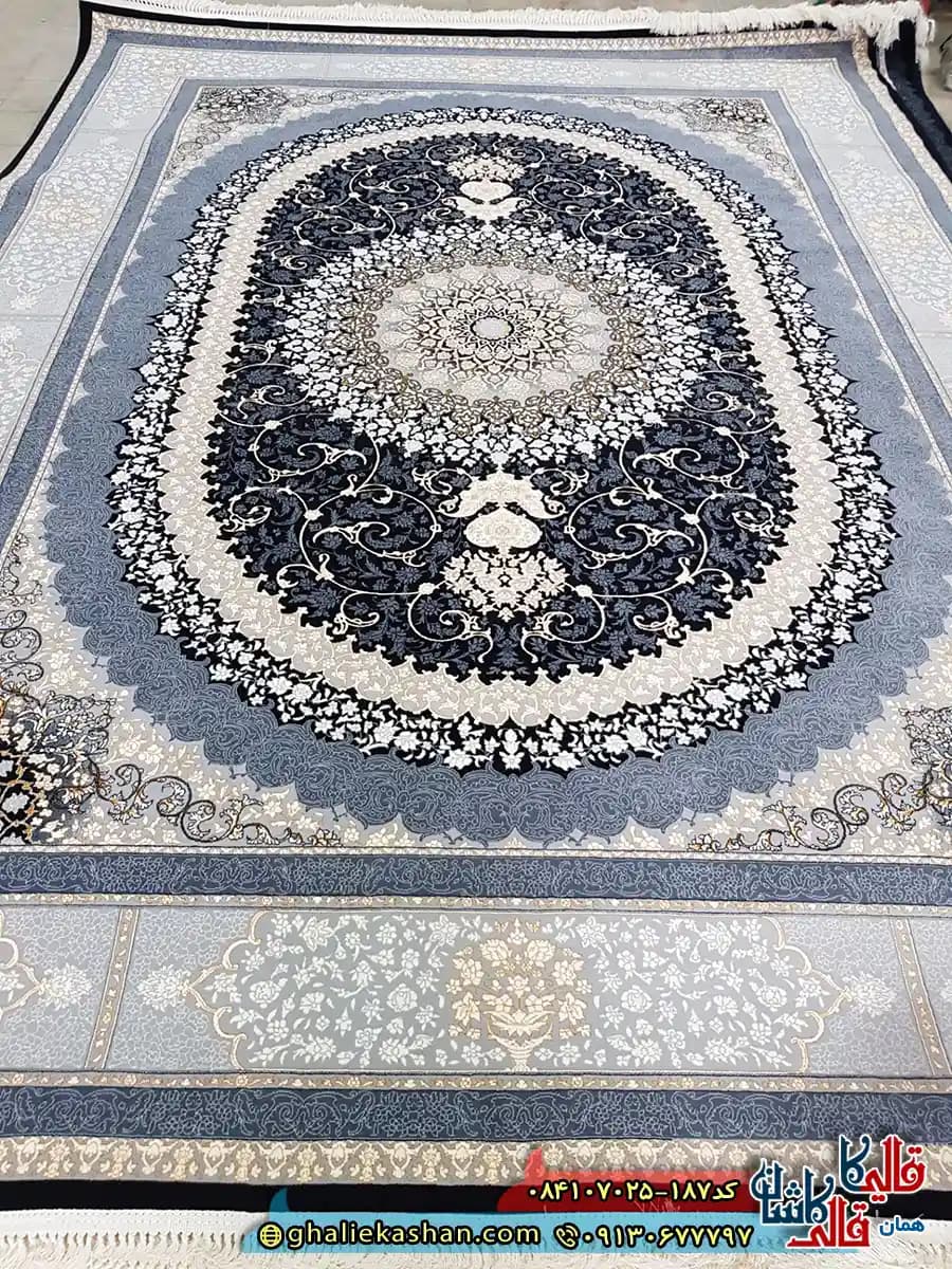 فرش ‌700 ‌شانه ‌طرح ‌صدرا ‌رنگ ‌سرمه ‌ای ‌کاشان ‌ — تصویر ۲