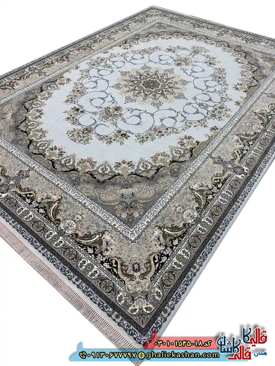 فرش 1500 شانه طرح تندیس رنگ آبی الماسی کاشان — تصویر ۲