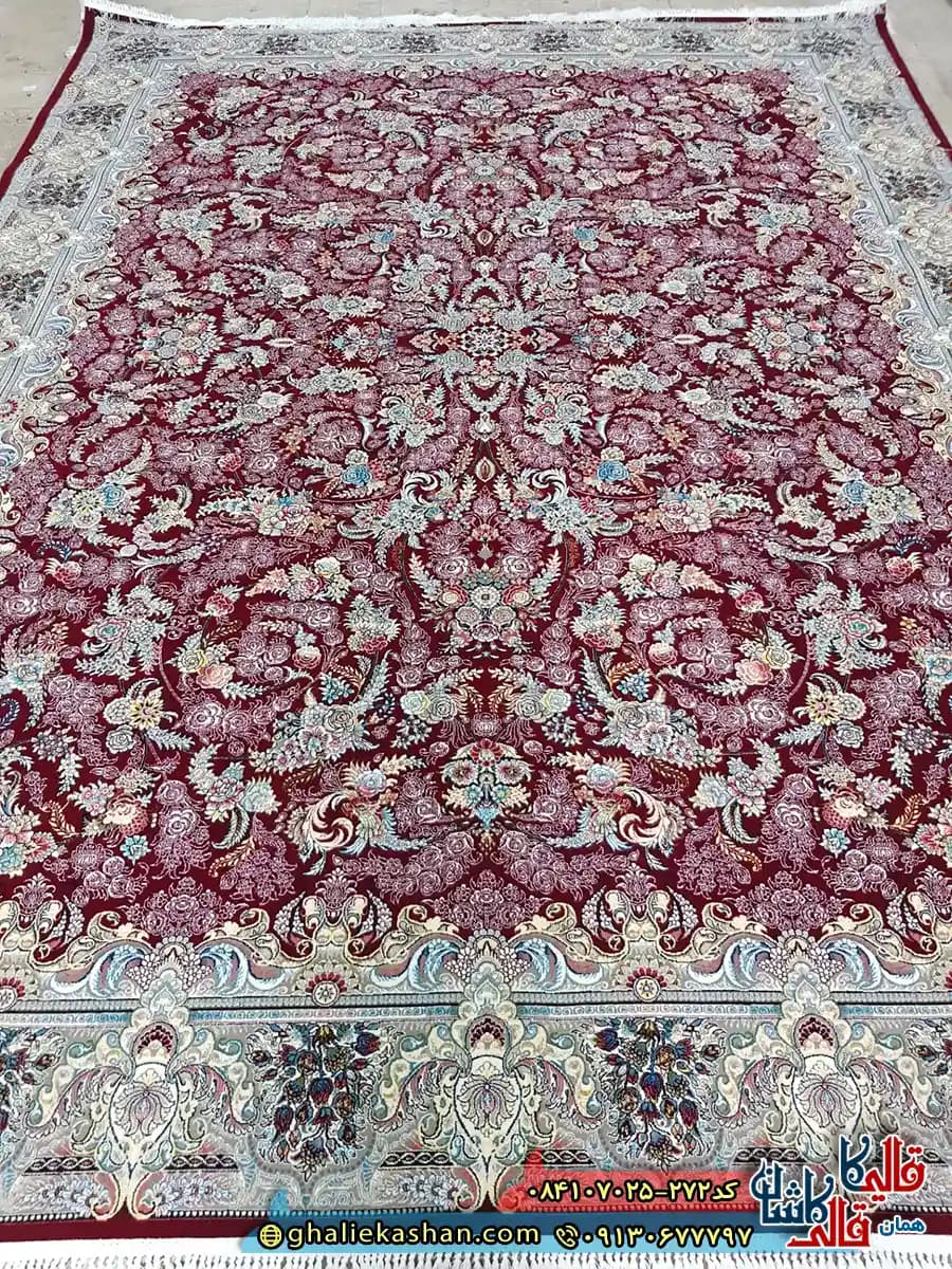 فرش 700 شانه طرح افشان آترین رنگ قرمز روناسی کاشان — تصویر ۲