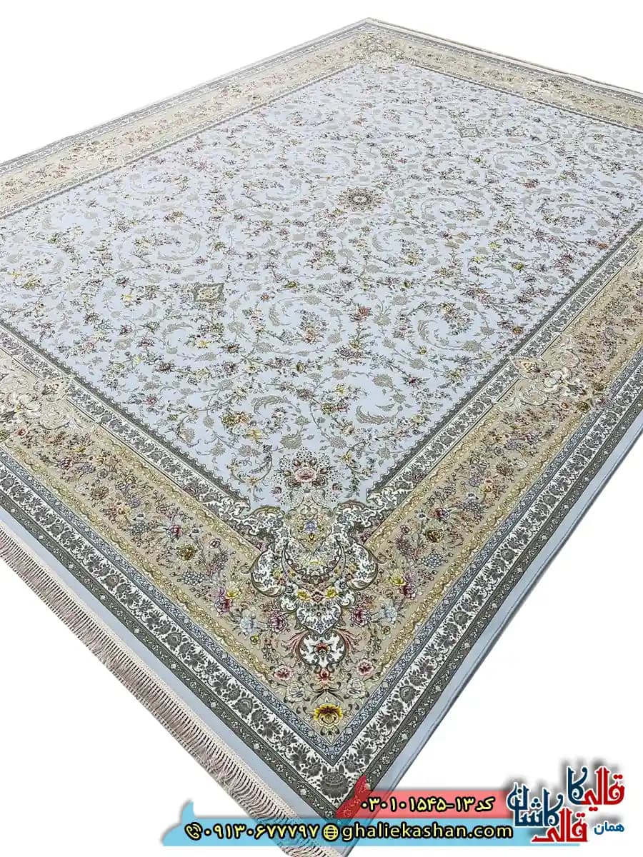 فرش 1500 شانه طرح افشان پروانه رنگ آبی الماسی کاشان — تصویر ۲