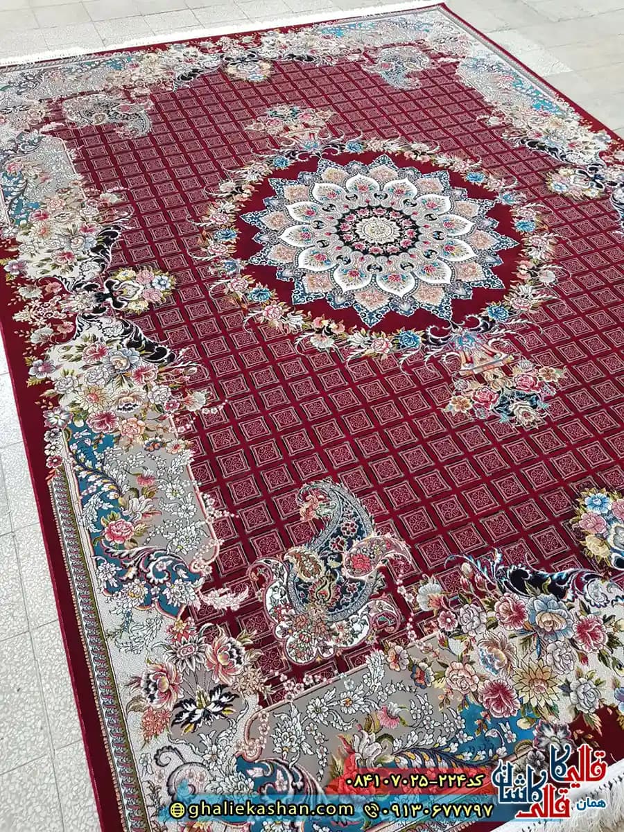 فرش 700 شانه طرح رها رنگ قرمز روناسی کاشان — تصویر ۳