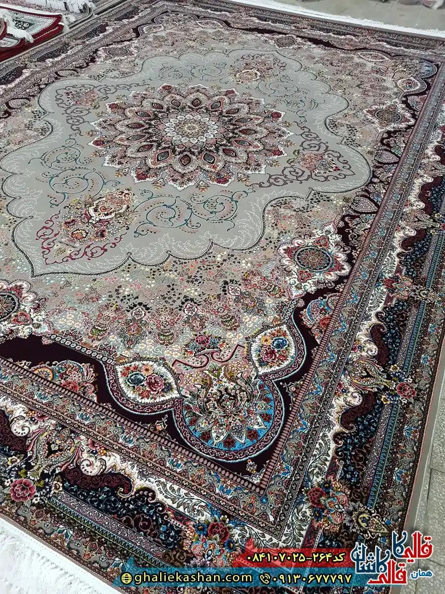 فرش 700 شانه طرح آریا مهر رنگ طوسی فیلی کاشان — تصویر ۳