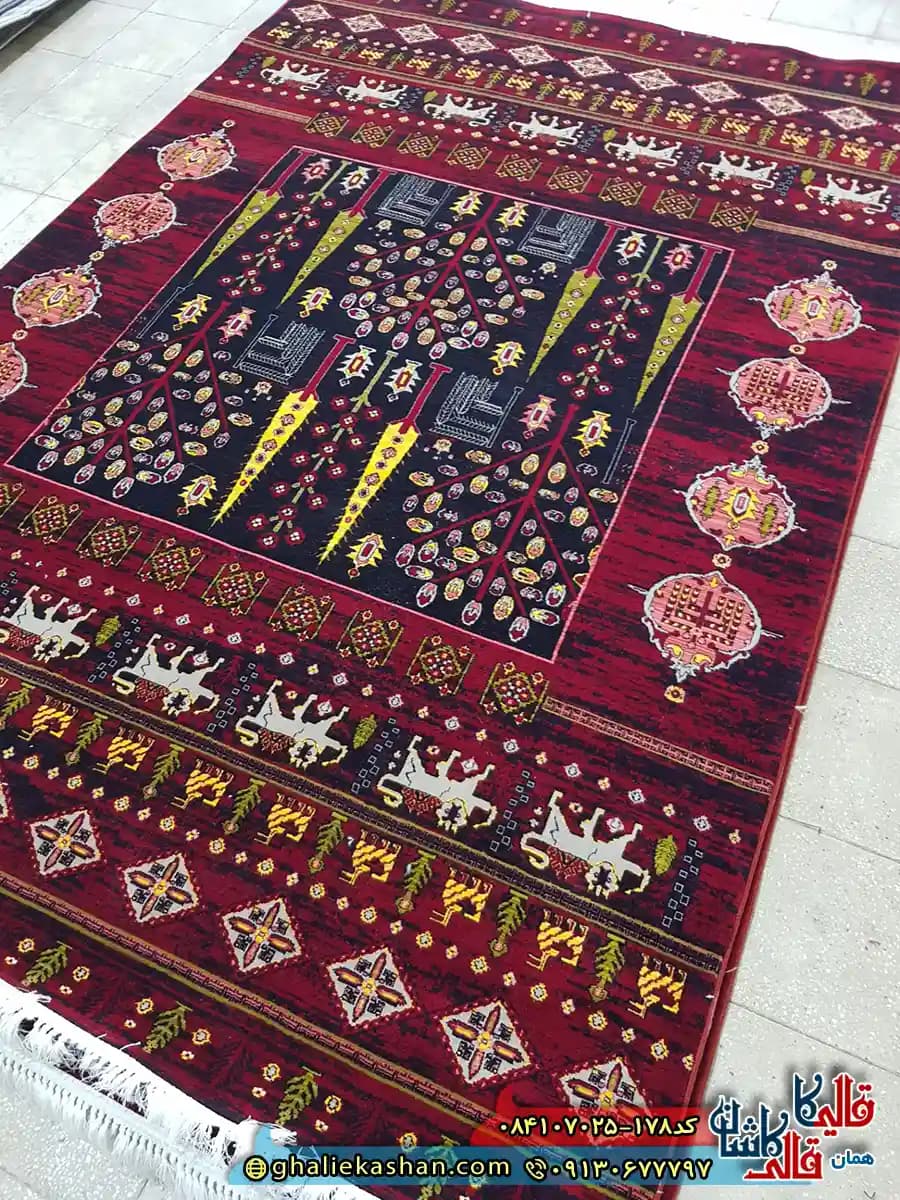 فرش سنتی 700 شانه طرح قشقایی آدنیوم رنگ قرمز روناسی کاشان — تصویر ۳