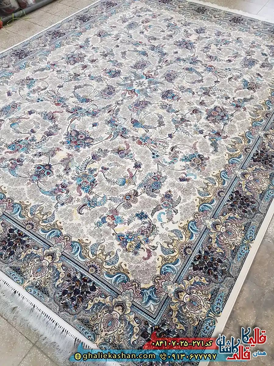 فرش 700 شانه طرح افشان آترین رنگ کرم کاشان — تصویر ۳