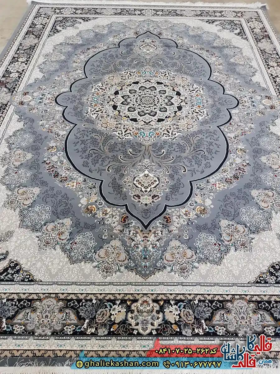 فرش 700 شانه طرح آوا رنگ طوسی دودی کاشان — تصویر ۲