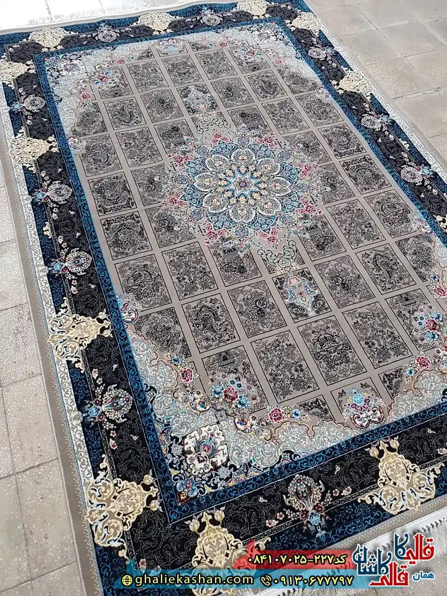فرش 700 شانه خشتی طرح رومیسا رنگ طوسی فیلی کاشان — تصویر ۳