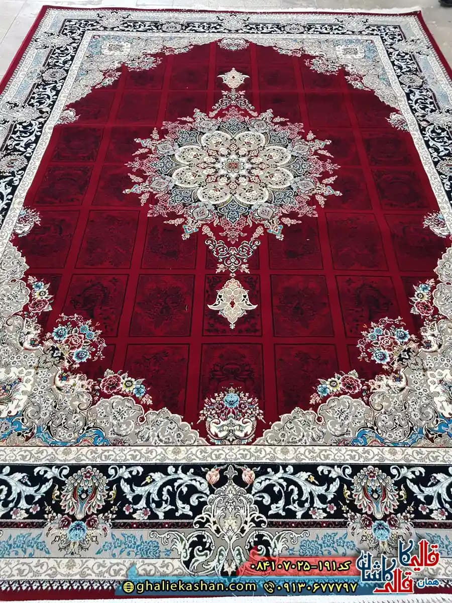 فرش 700 شانه خشتی طرح شیرین رنگ قرمز روناسی کاشان — تصویر ۲