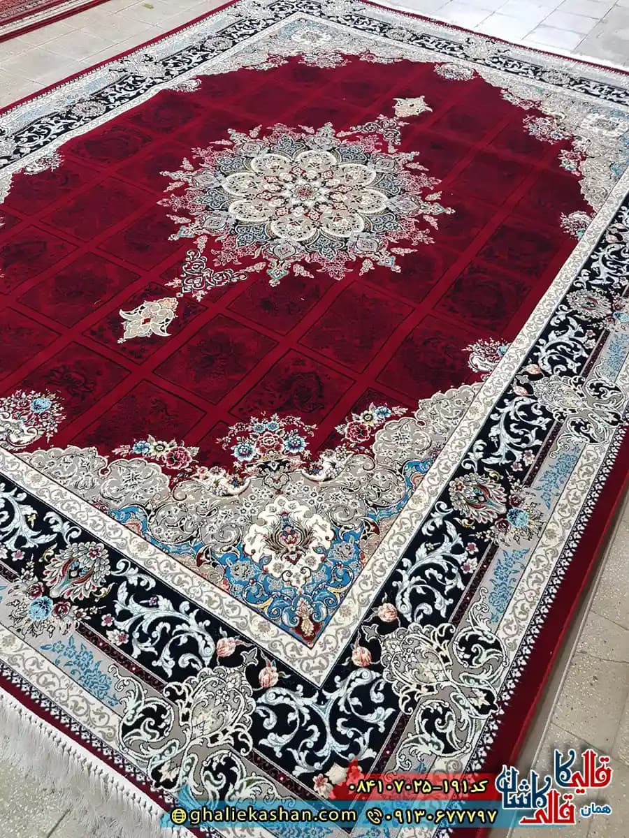 فرش 700 شانه خشتی طرح شیرین رنگ قرمز روناسی کاشان — تصویر ۳