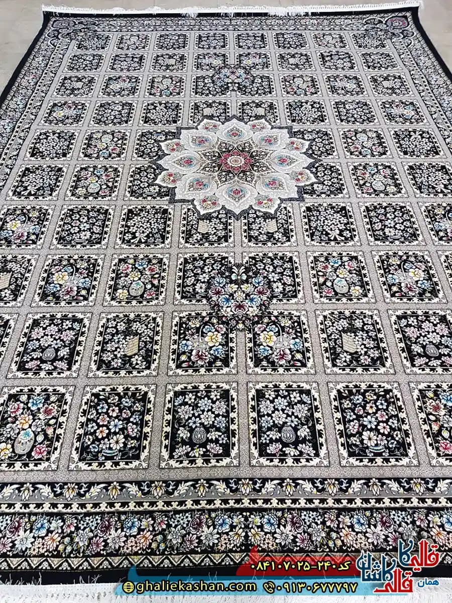 فرش خشتی 700 شانه طرح جیران رنگ سرمه ای کاشان — تصویر ۲