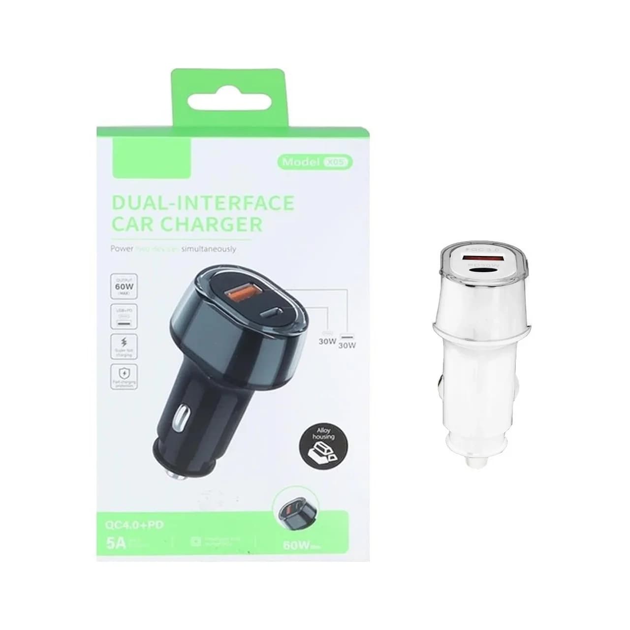 شارژر فندکی PD و فست دو پورت مدل X05 60W – سفید – RYL