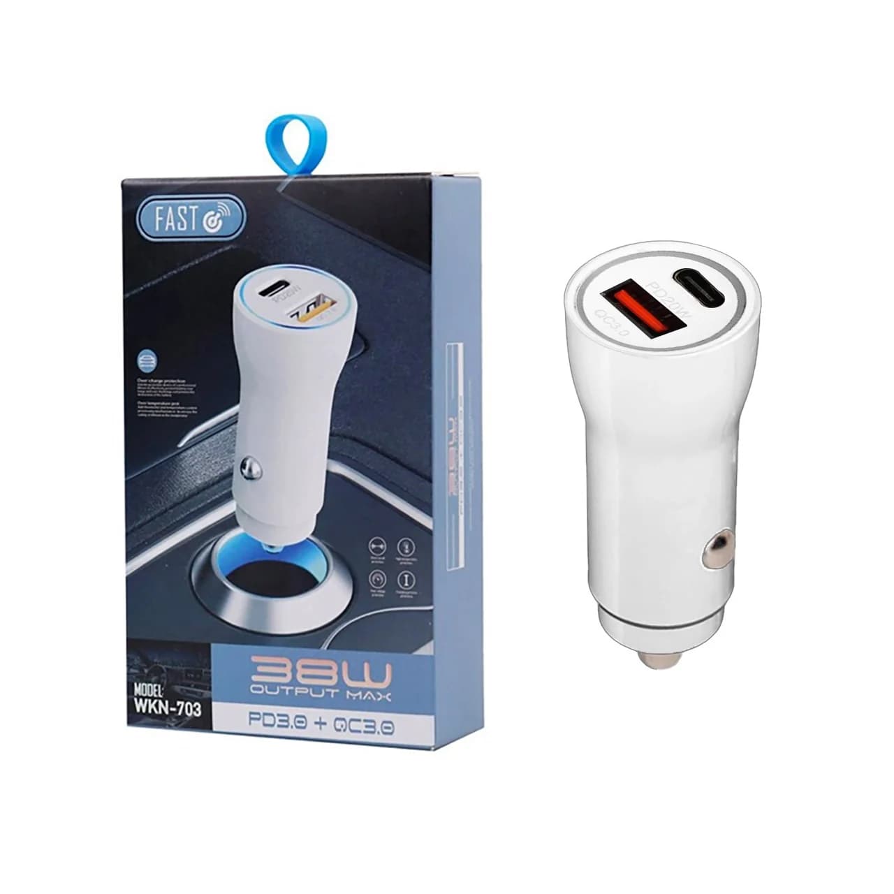 شارژر فندکی PD و فست دو پورت مدل WKN-703 20W – سفید – RYL