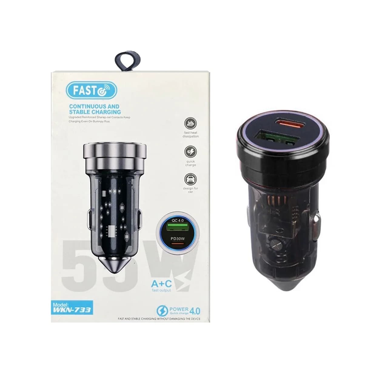 شارژر فندکی PD و فست دو پورت مدل WKN-733 55W – مشکی – RYL
