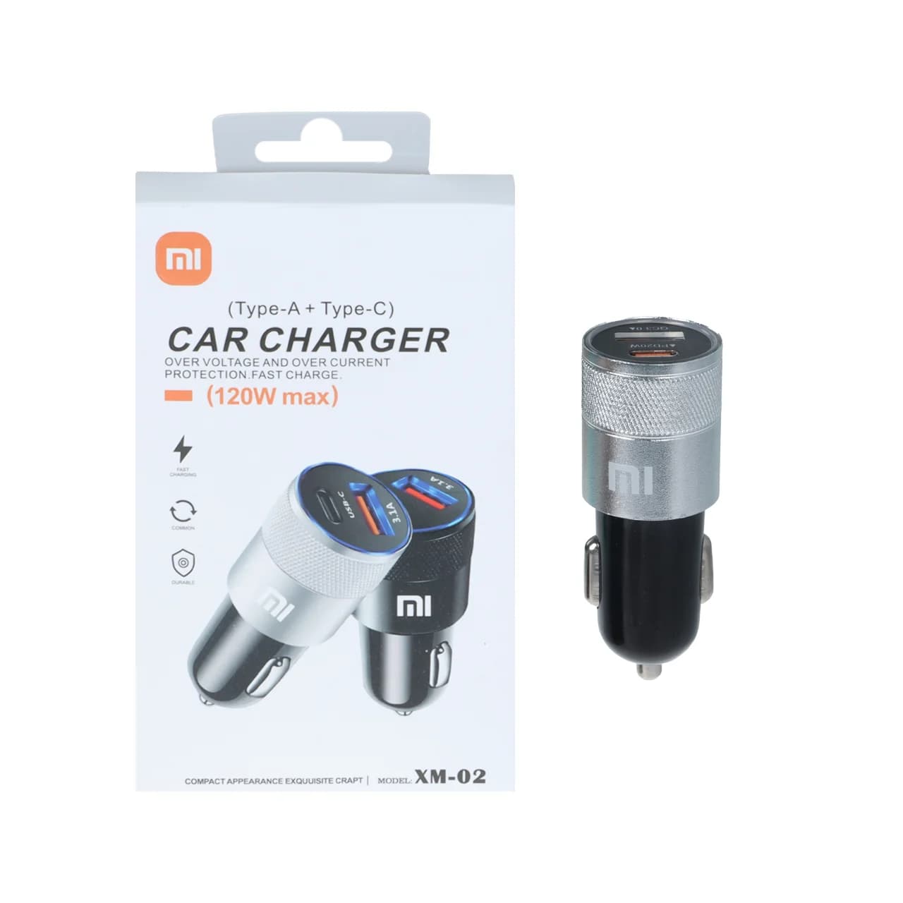 شارژر فندکی فست دو پورت Xiaomi مدل XM-02 120W – مشکی نقره ای – YSP