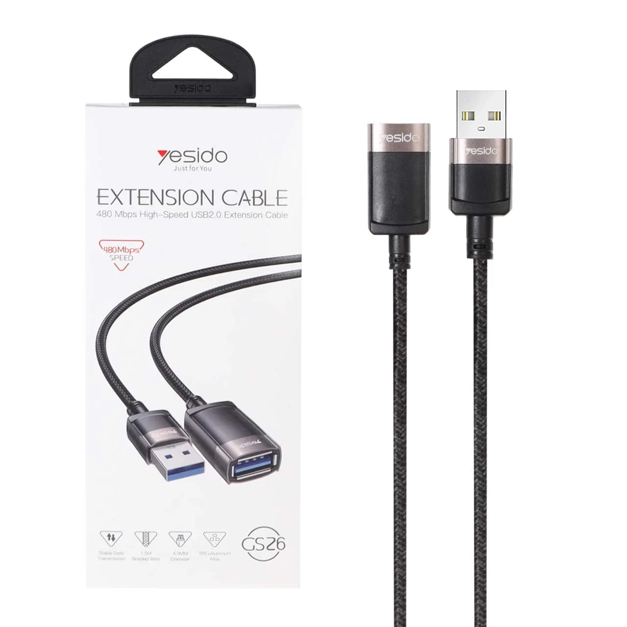 کابل افزایش طول 1.5 متری Yesido USB2.0 مدل GS26 – مشکی (گارانتی شش ماه تعویض نیکان همراه)