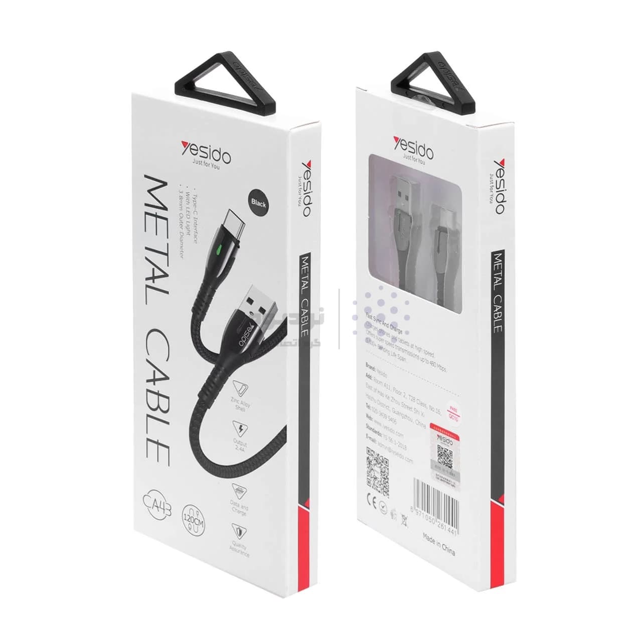 کابل شارژ yesido Data Cable-CA43 Type-C-مشکی (گارانتی 12 ماه تعویض نیکان همراه) — تصویر ۲