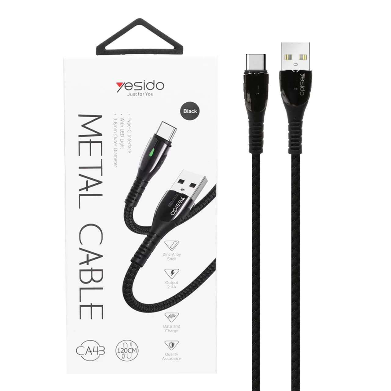 کابل شارژ yesido Data Cable-CA43 Type-C-مشکی (گارانتی 12 ماه تعویض نیکان همراه)