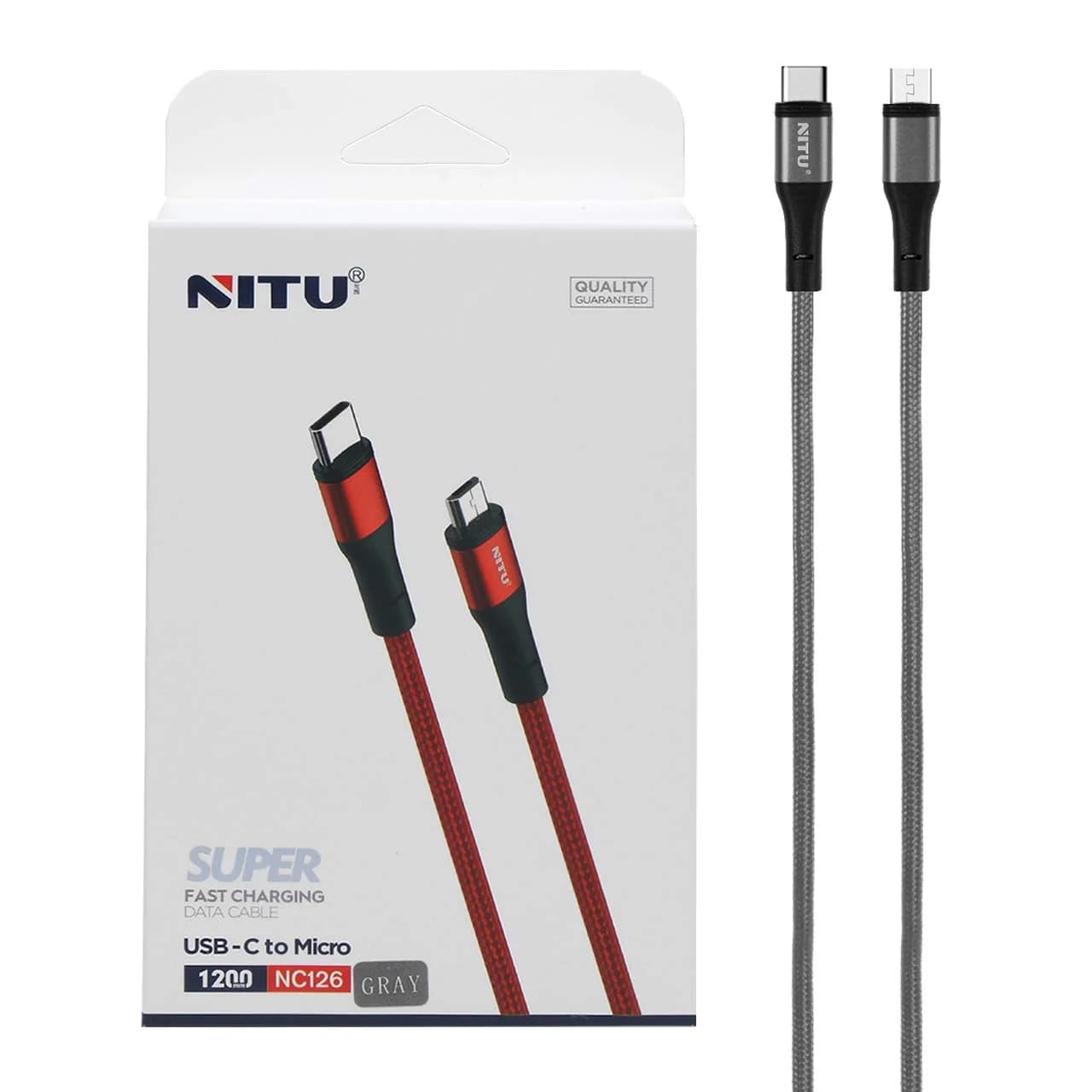 کابل شارژ فست NITU Type-C to Micro USB مدل NC126 – خاکستری (گارانتی 12 ماه تعویض نیکان همراه)