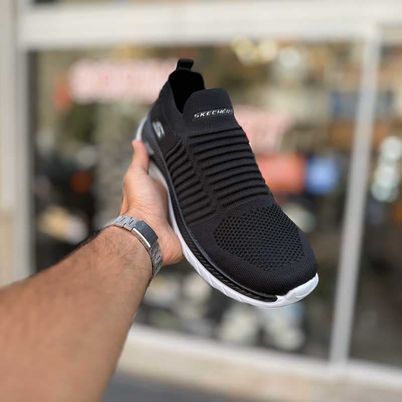 کتونی اسکیچرز کش بافت مشکی سفید کد 6637 — تصویر ۴