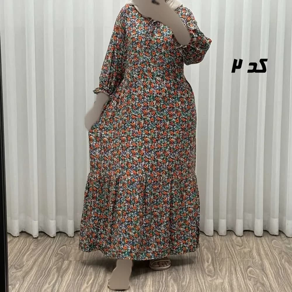 پیراهن ساحلی زنانه نخی فری سایز تا 48 کمربنددار چهارفصل شیک و راحت بدون سایه اندازی — تصویر ۸