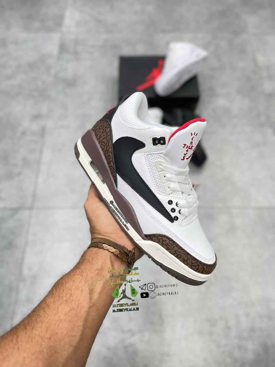کتانی نایک ایر جردن 3 کاکتوس nike air jordan 3 jack cactus قهوه ای و سفید