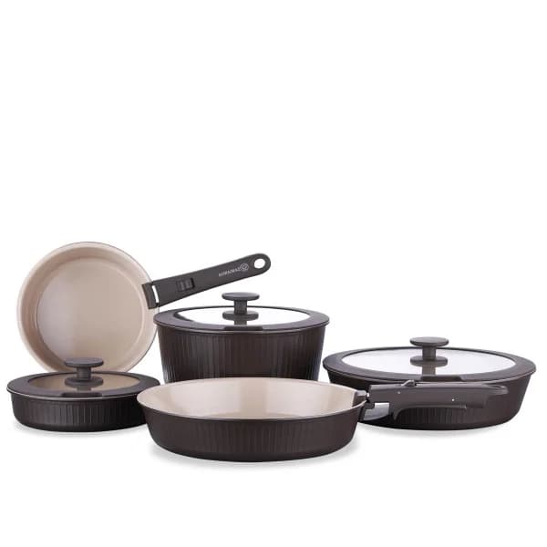 سرویس قابلمه 10 پارچه گرانیتی کرکماز مدل نوا پراتیکا 2-A2791 ا 2-Korkmaz Nova Pratika Beige 10-Piece Cookware Set A2791
