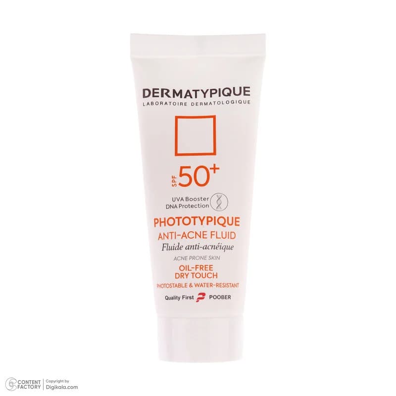 فلوئید ضد آفتاب بدون رنگ درماتیپیک مدل anti acne محافظ UVA،UVB مناسب برای انواع پوست حجم 40 میلی لیتر — تصویر ۵