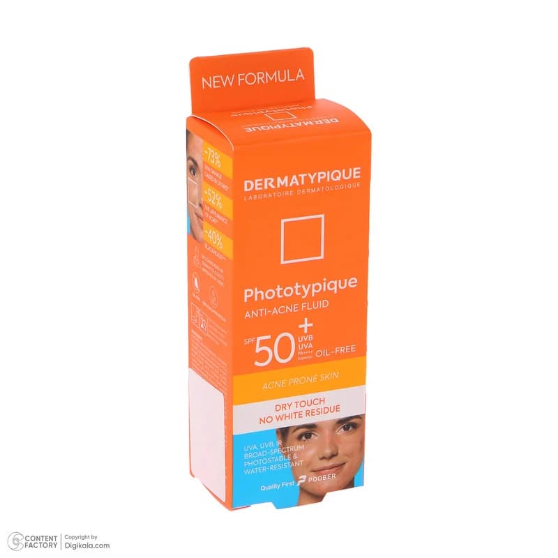 فلوئید ضد آفتاب بدون رنگ درماتیپیک مدل anti acne محافظ UVA،UVB مناسب برای انواع پوست حجم 40 میلی لیتر — تصویر ۶