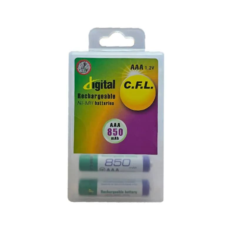 باتری نیم‌قلمی شارژی CFL ظرفیت ۸۵۰ میلی‌آمپر ساعت بسته ۲ عددی