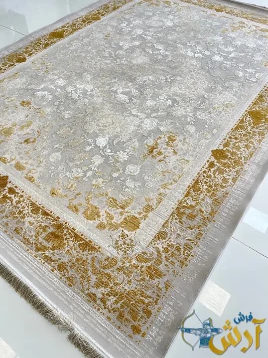 فرش وینتیج افشان 1500 شانه طرح نسیم طلایی — تصویر ۲