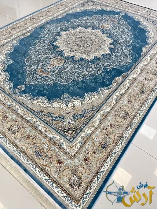 فرش آبی 1200 شانه طرح دلوین — تصویر ۲