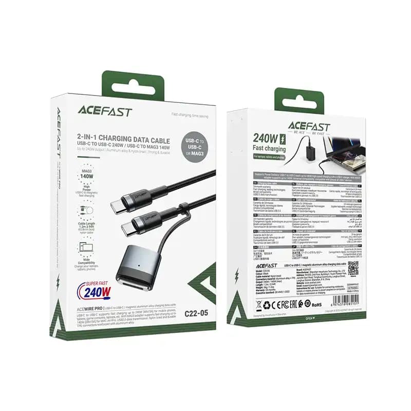 کابل Type-C به Type-C و MAG3 ایس فست ACEFAST C22-05 طول 1.2 متر توان 240 وات — تصویر ۷