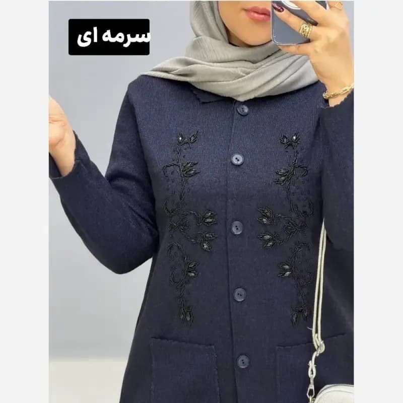 ژاکت بافت ملیله دوزی زنانه یقه مردانه مهرانا فری سایز — تصویر ۲