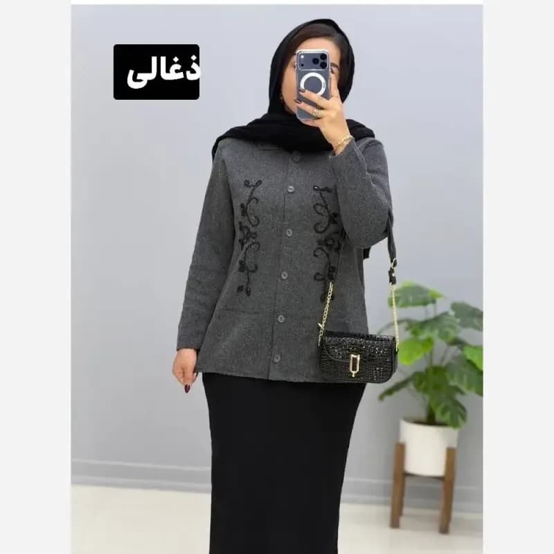 ژاکت بافت ملیله دوزی زنانه یقه مردانه مهرانا فری سایز — تصویر ۵