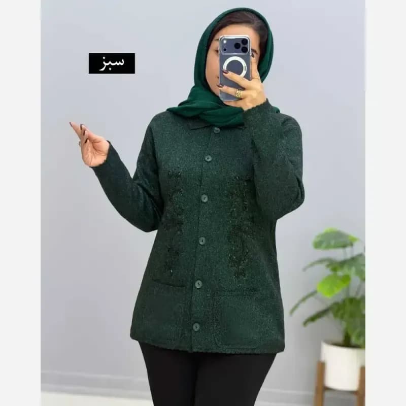 ژاکت بافت ملیله دوزی زنانه یقه مردانه مهرانا فری سایز — تصویر ۳