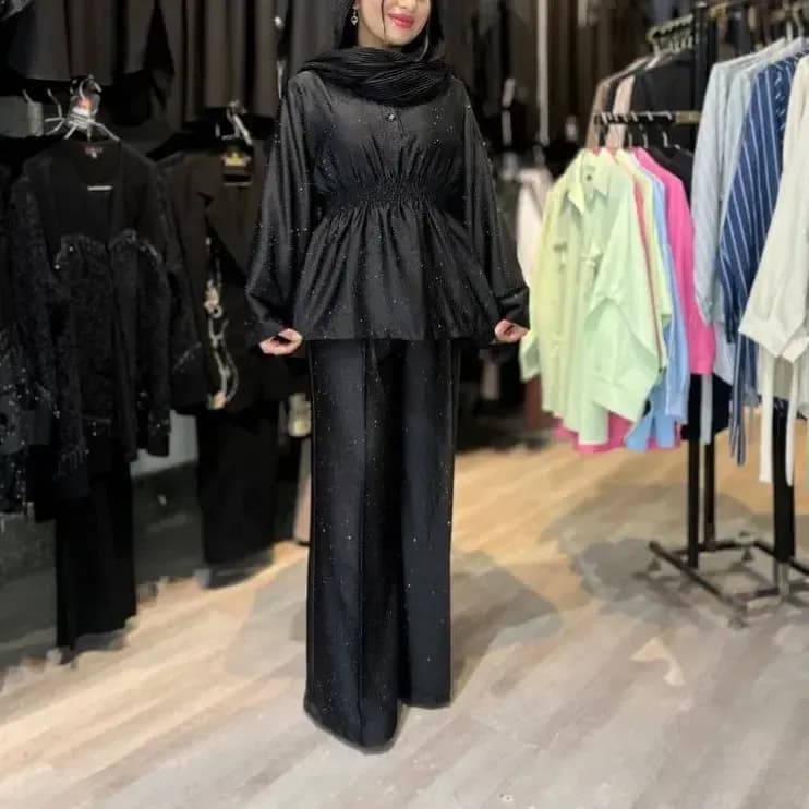 شومیز شلوار عروسکی مجلسی زنانه ساتن ویونا مشکی