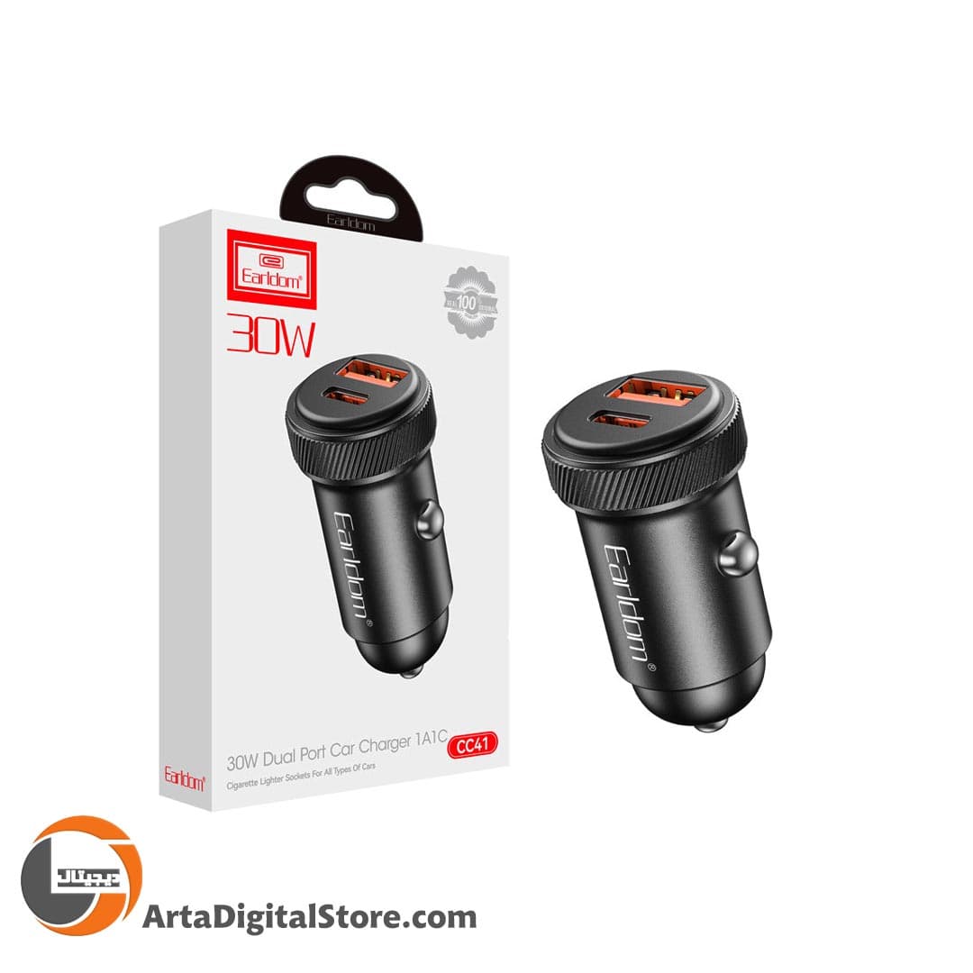 شارژر فندکی فست شارژ Earldom ES-CC41 3A PD 30W Car Charger Black — تصویر ۲