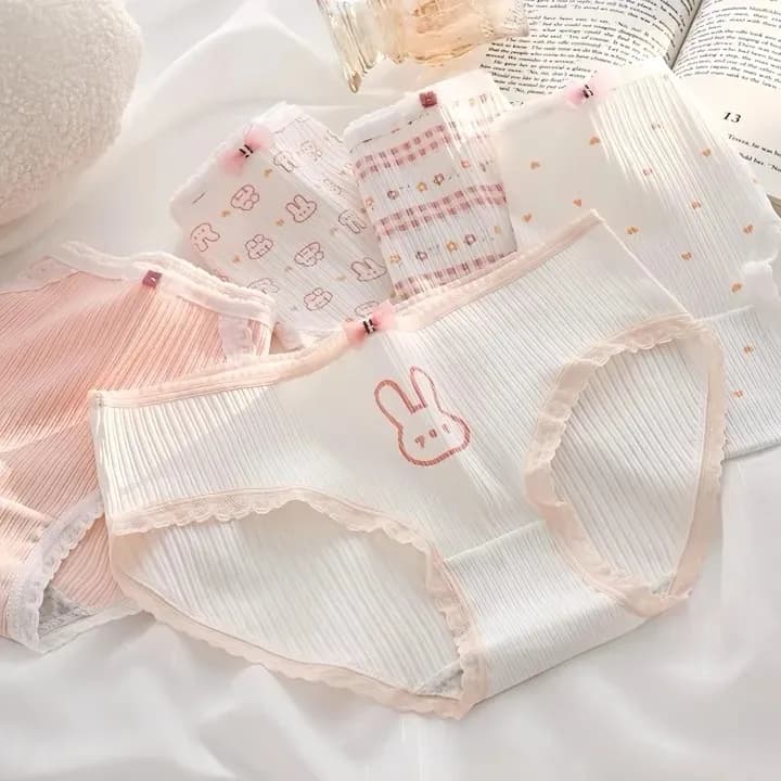 پک 5 عددی شورت زنانه عروسکی کبریتی نخی طرح خرگوشی سایز بزرگ 3X — تصویر ۴