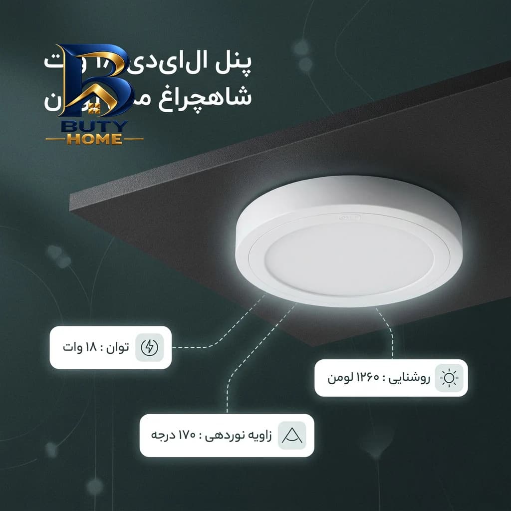 پنل ال ای دی ۱۸ وات شاهچراغ مدل روژان طرح گرد روکار — تصویر ۱۰