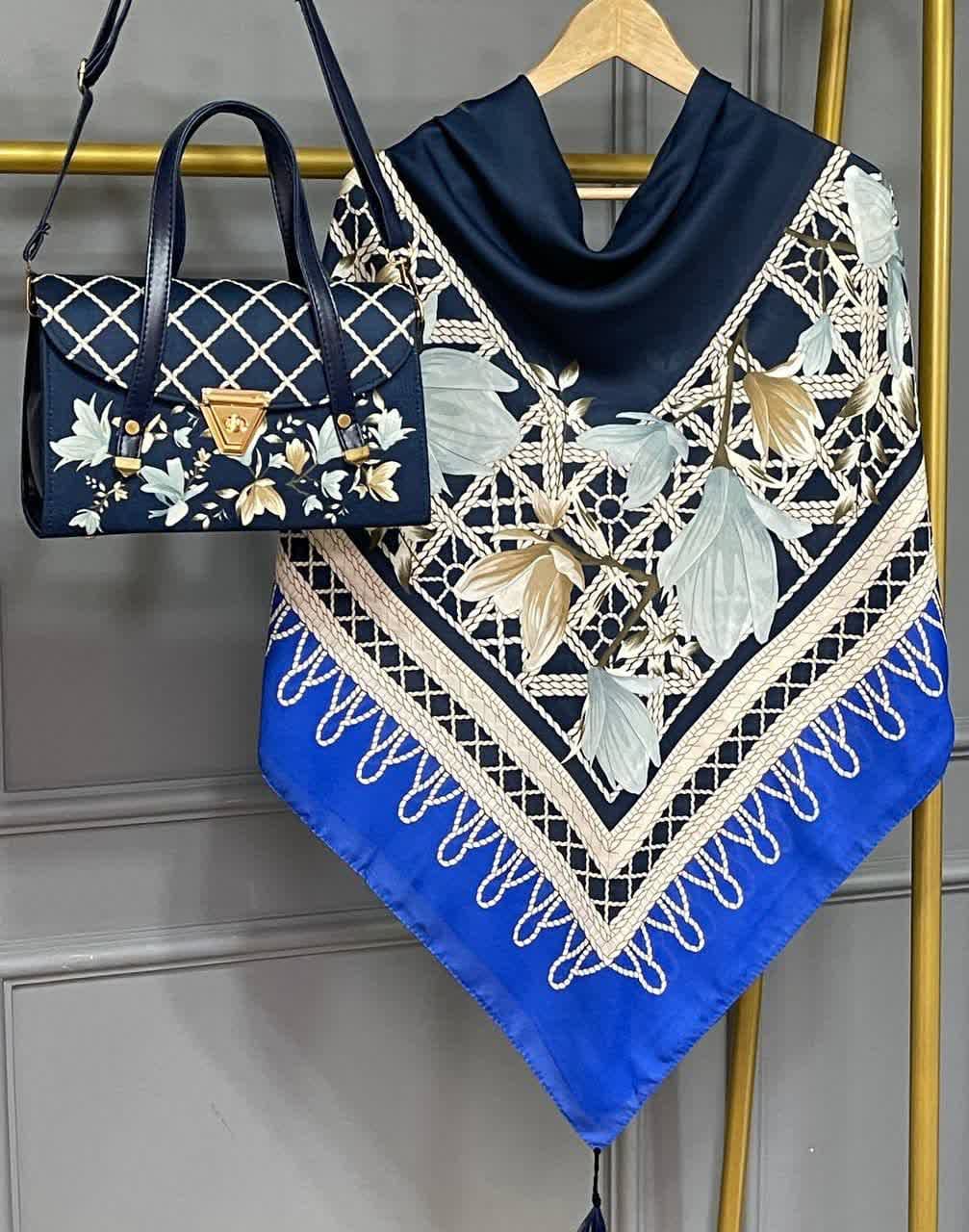 ست کیف و روسری زنانه طرح جدید لیلیوم آبی کیفیت عالی کد mo890