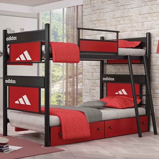 تخت خواب دو طبقه چوب و فلز فرفوژه مدل آدیداس با کشو بدون تشک مبلمان فرنا مدل 1144749