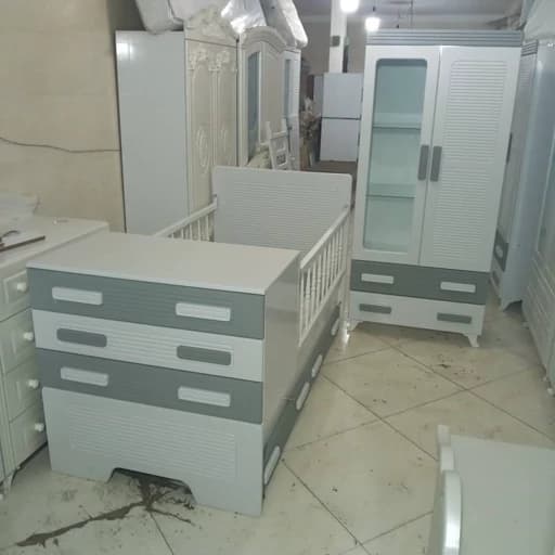 سیسمونی تخت و کمد نوزاد ویترین بچه سرویس خواب کودک اتاق بچه مبلمان فرنا مدل 1144745