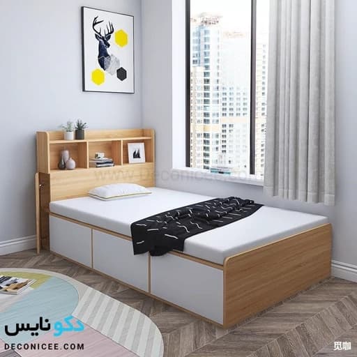 تخت خواب یک نفره تمام ام دی اف کشودارF93 مبلمان فرنا مدل 1144743